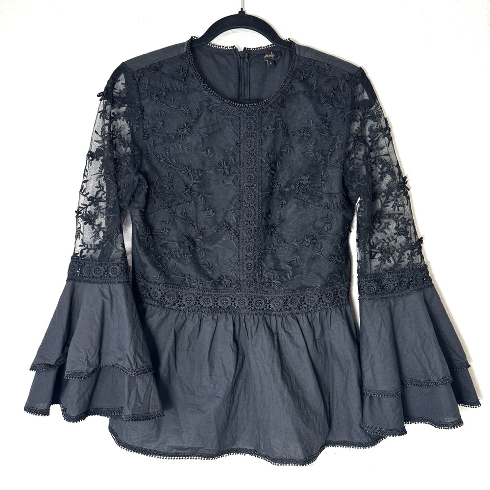 Ontwelfth Black Lace Peplum Top Blouse Size Large